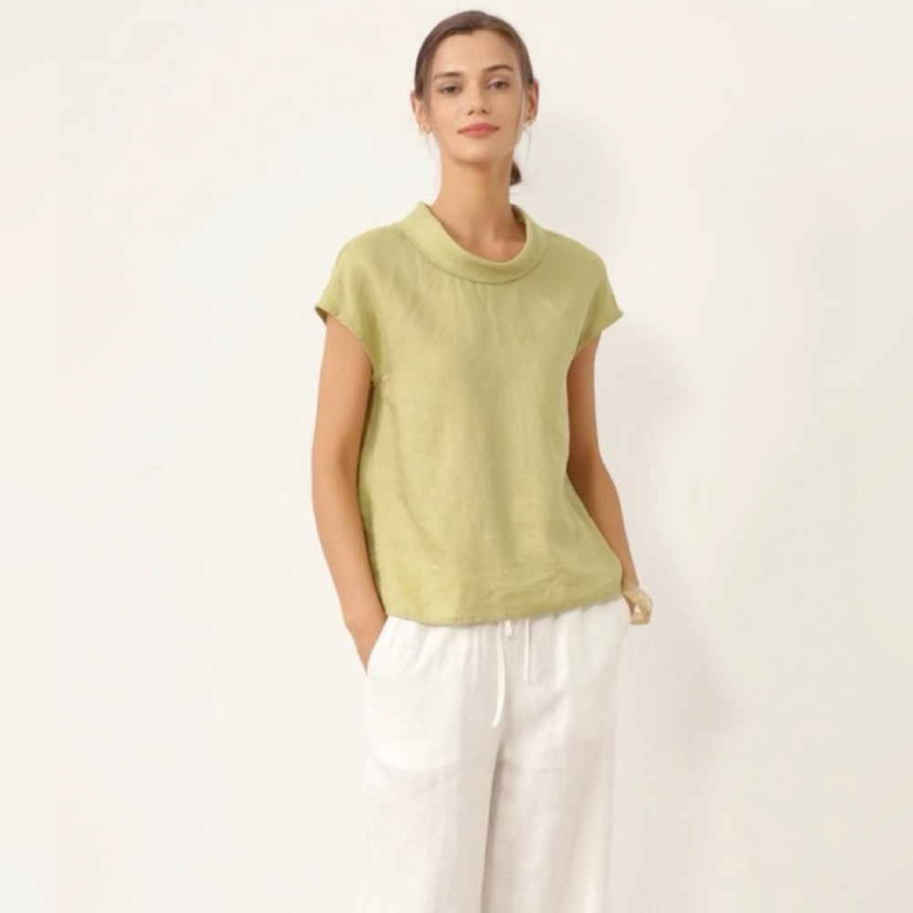 NWT LINTICO Sage Green Sleeveless 100% Linen Top Large